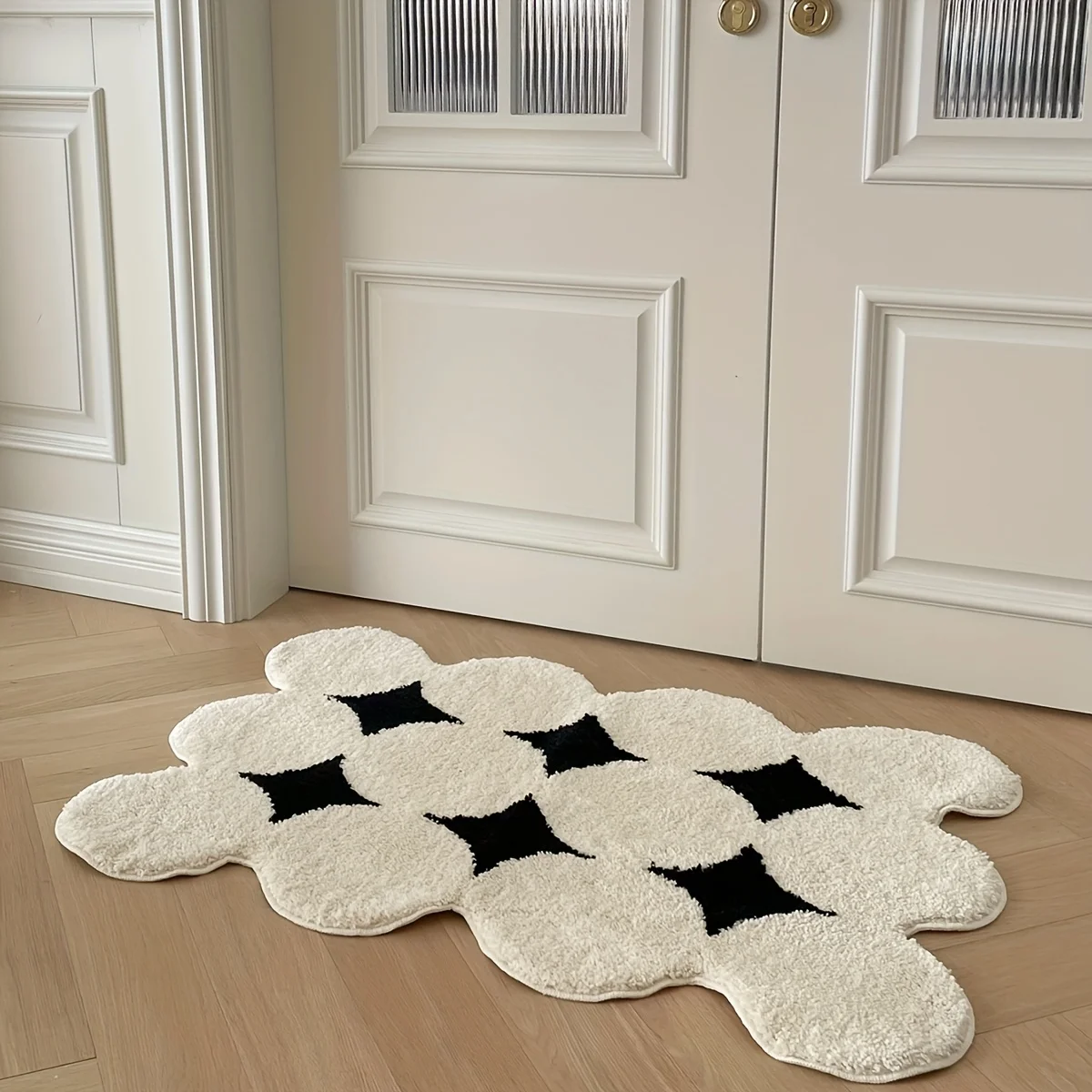 VIKAMA black and white square star bathroom mat, soft and comfortable absorbent carpet, bedroom, living room, home decoration