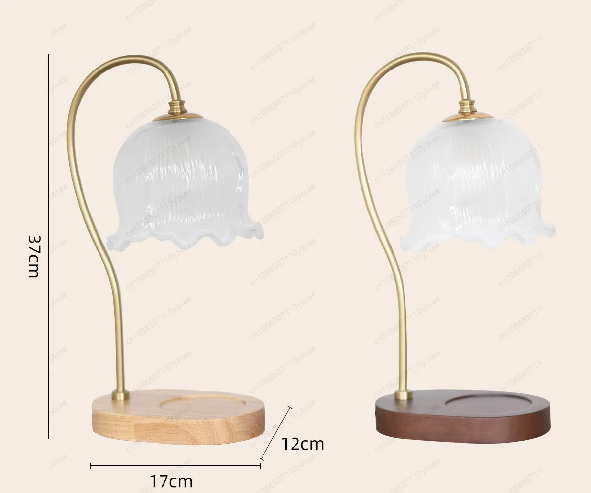 Lily of the Valley Candle Warmer Lamp Retro Glass Shade Wooden Base Bedroom Decor Ambient Table Lamp