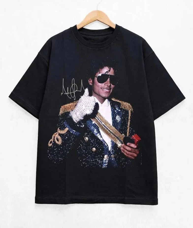 2026 Summer Retro Michael Jackson Pattern Men's Loose Street 100% Cotton Casual Round Neck Short Sleeve Neutral Sports T-shirt