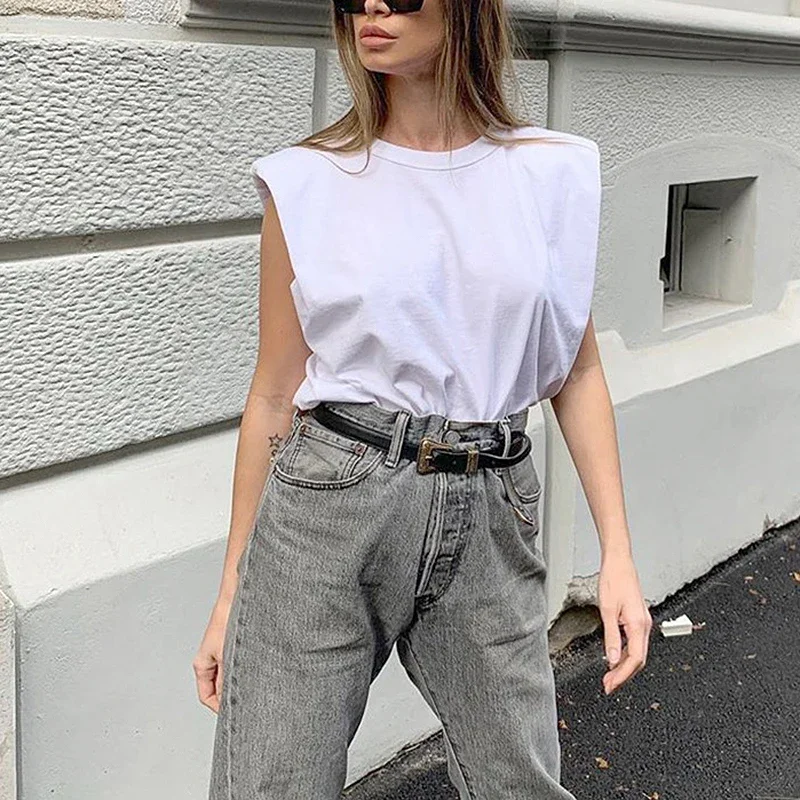 

New Fashion Casual Women's Tank Top O Neck Sleeveless Loose Ruched Streetwear Vest