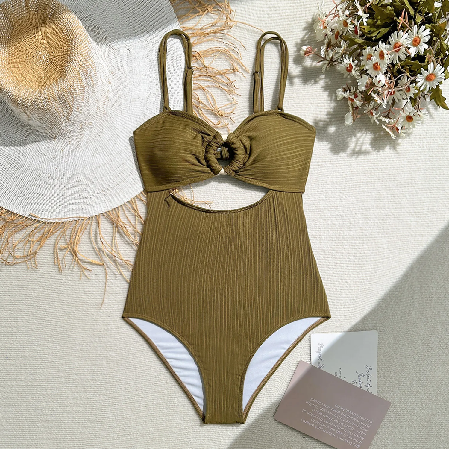 Sexy aushöhlen Ring Badeanzug einteilig zurück Krawatte Bikinis Bademode hohe Taille Badeanzug Strand Outfits Bodysuit Biquini