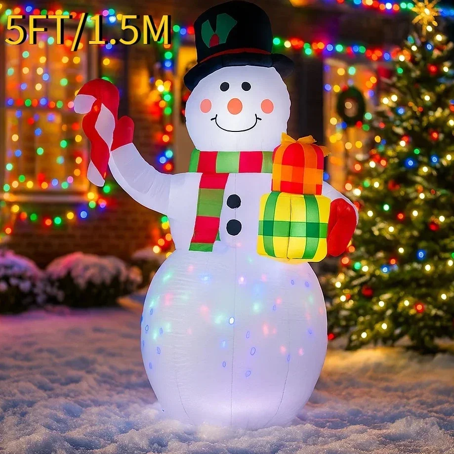 5ft decorações de natal boneco de neve inflável segurando presentes brinquedos casa quintal ornamentos com decoração led natal decoração ao ar livre brinquedo