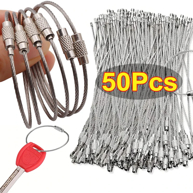

Wire Rope Keychain Stainless Steel Wire Key Chain Keyring Tag Ropes Carabiner Cable Key Ring Outdoor Hiking Wire Loop Screw Lock