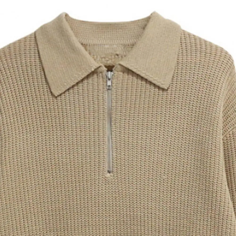 

2025 Men Winter Sweater Zipper Solid Color Long Sleeves Pullover Turn-down Collar Keep Warm Casual Autumn Sweater Male Clothes