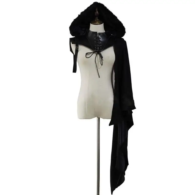 39BD Männer Steampunk Gothic Vintage Schwarz Mittelalterlichen Achselzucken Schal Halloween Kostüm Erwachsene Mantel Kostüm – Detail 8