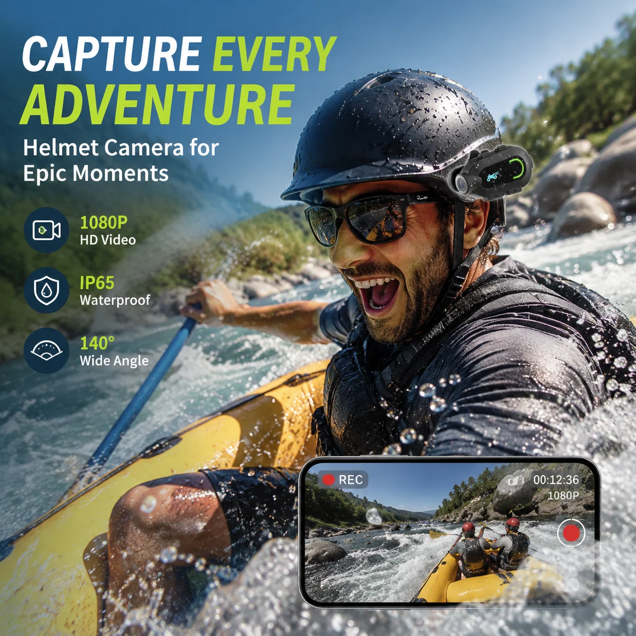 2K Motorcycle Dash Cam Outdoor Activity Camera Full Body IP65 Waterproof Wi-Fi 140° Wide Angle Night Vision for Vehicle