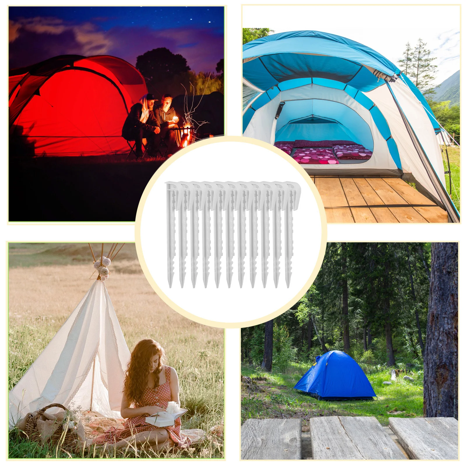 

20pcs Outdoor Canopy Tent Stakes Plastic Ground Nails For Beach Sand Garden Camping Lawn Decorations Tarp Pegs