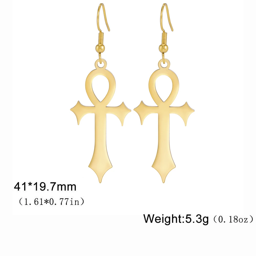 أقراط متقاطعة من skyريم على الطراز القوطي من Ankh أقراط متقاطعة من الفولاذ المقاوم للصدأ أقراط مصريّة واقية للسيدات هدية مجوهرات عتيقة #6