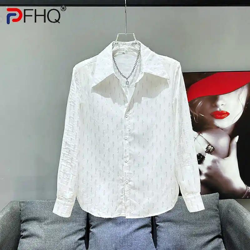 

PFHQ Shiny Silk Shirts Men's Long Sleeve Loose Korean Version Haute Quality Temperament Leisure Button Lapel Tops Summer 21Z4327