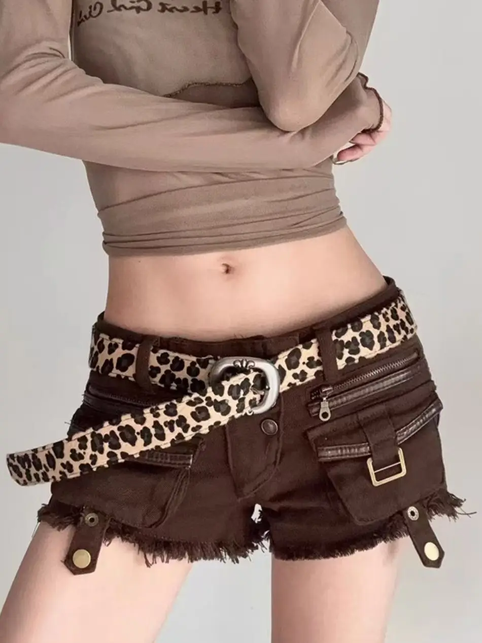 Short en jean taille basse Y2k avec poches pour femmes, pantalon chaud Jens enveloppé dans les hanches
