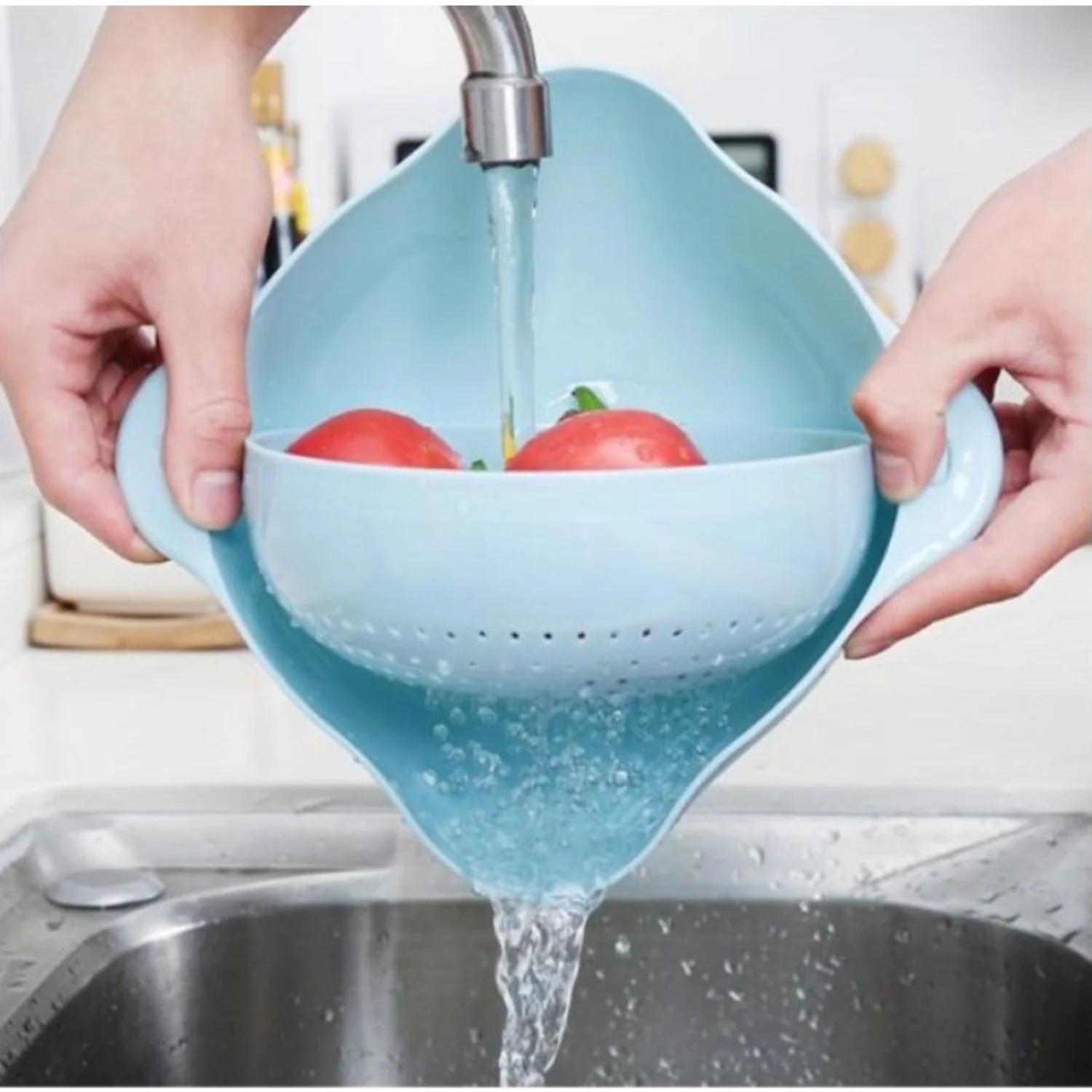 Modern Double-Layer Kitchen Colander - Durable Plastic for Washing Fruits & Vegetables