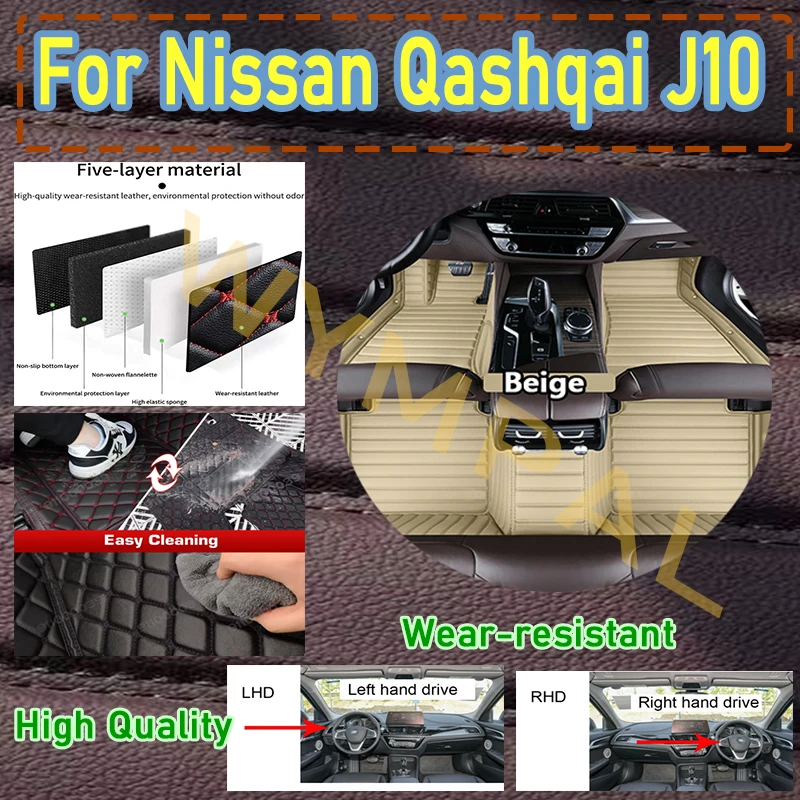 

Luxury Custom Leather Car Floor Mats For Nissan Qashqai J10 2007 2008 2009 2010 2011 2012 2013 2014 Carpets Rugs Foot Pads full