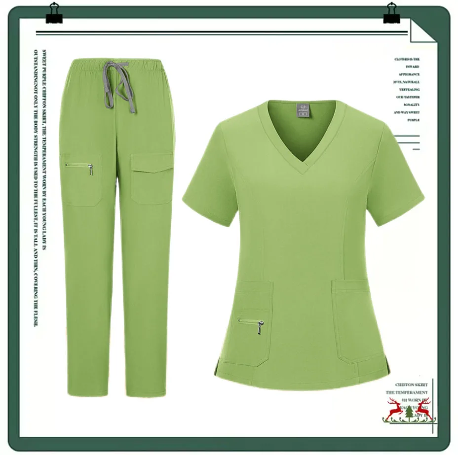 Uniformi mediche da farmacia Set da infermiera per medico ospedaliero Set da jogging casual all'ingrosso unisex Top a maniche corte con scollo a V Pantaloni da infermiera