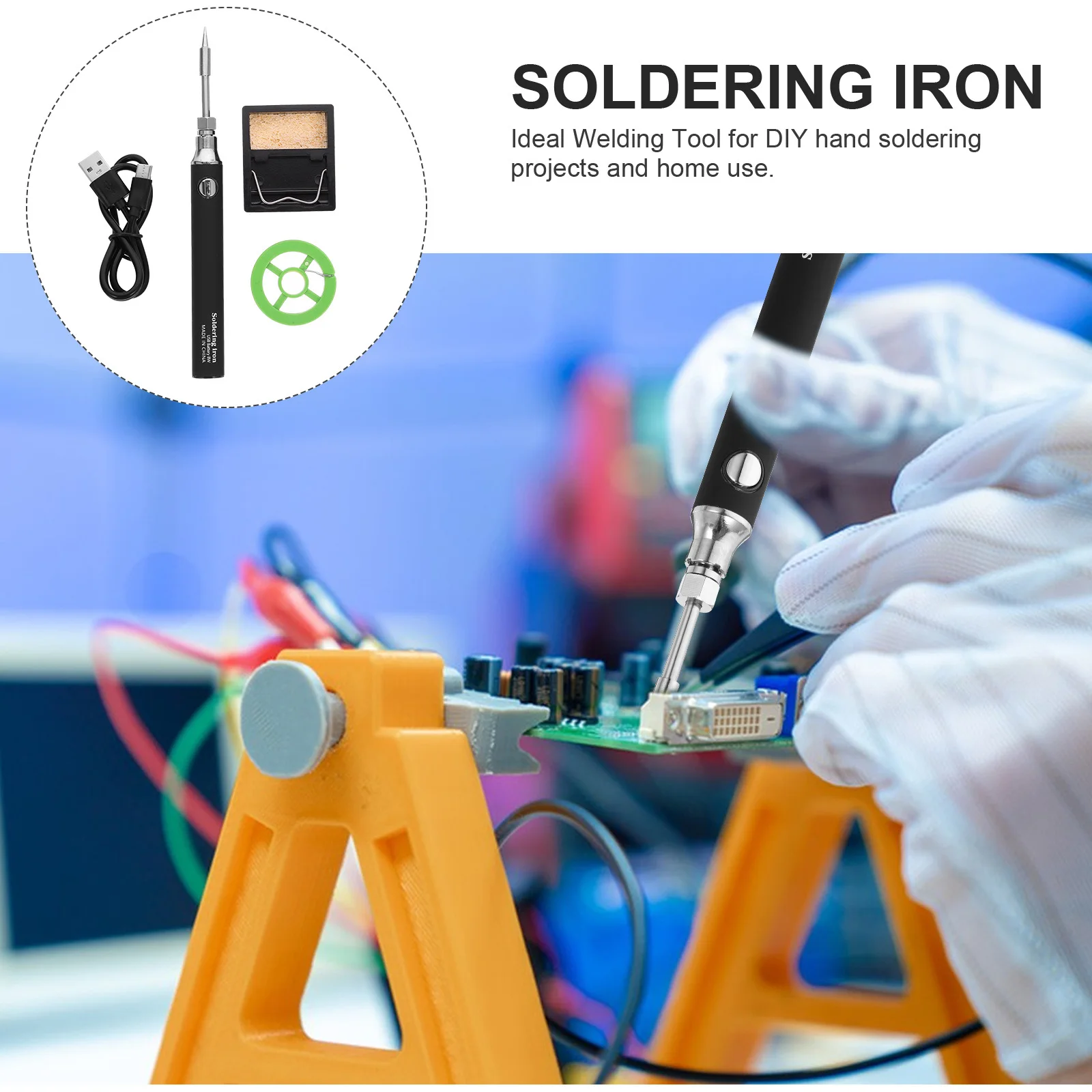 

1Set USB Soldering Iron Cordless Rechargeable Portable Welding Tool Multi-Functional Cutter Tips for DIY Projects