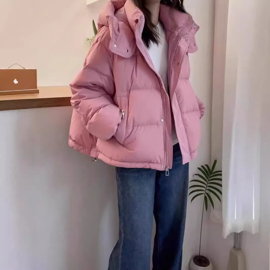 Women's Winter Puffer Jacket Oversized Thick Hooded Short Length Solid Color Zipper Women's Down And Parkas Winter Female Jacket