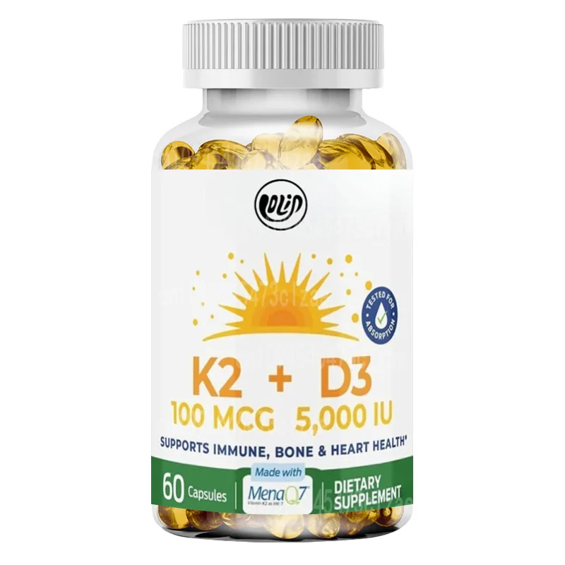 Vitamin D3+K2 Supplement, Maximum Absorption for Teeth and Bone Strength, Heart Health Support -60 Vegetarian Capsules