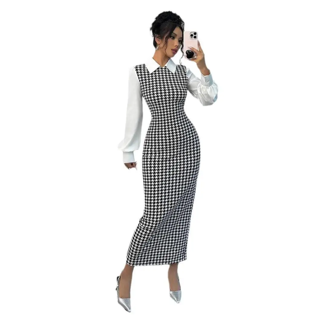 Faionable Ele Slim Fit Bubble Sve Dr avec motif d'oiseau taille haute jupe longue Ele Sle t-shirt en fibre d'acétate