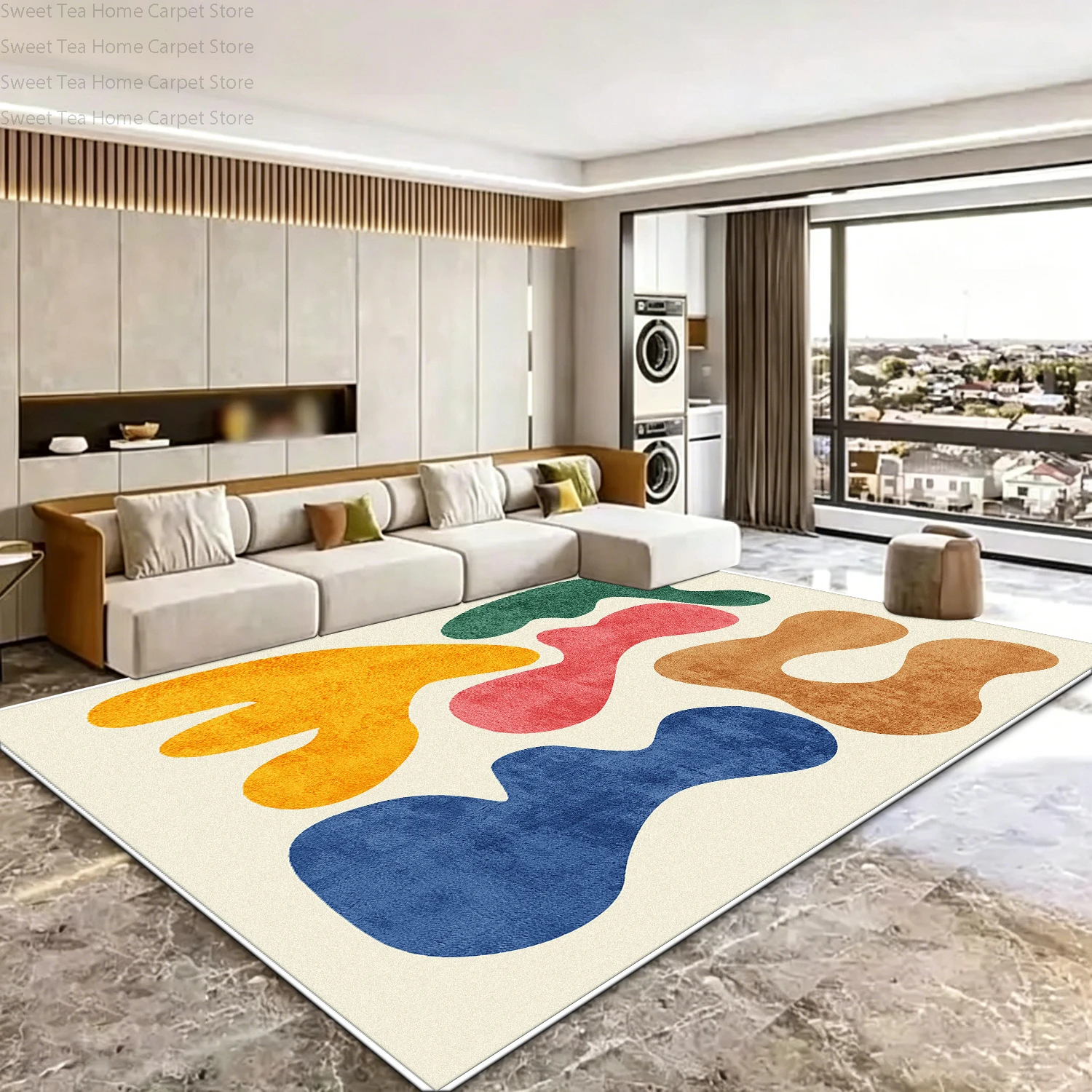 Modern Color Abstract Living Room Sofa Carpet Decoration Bedroom Antiskid Machine Washable Art Rug Soft Fluffy Study Floor Mats