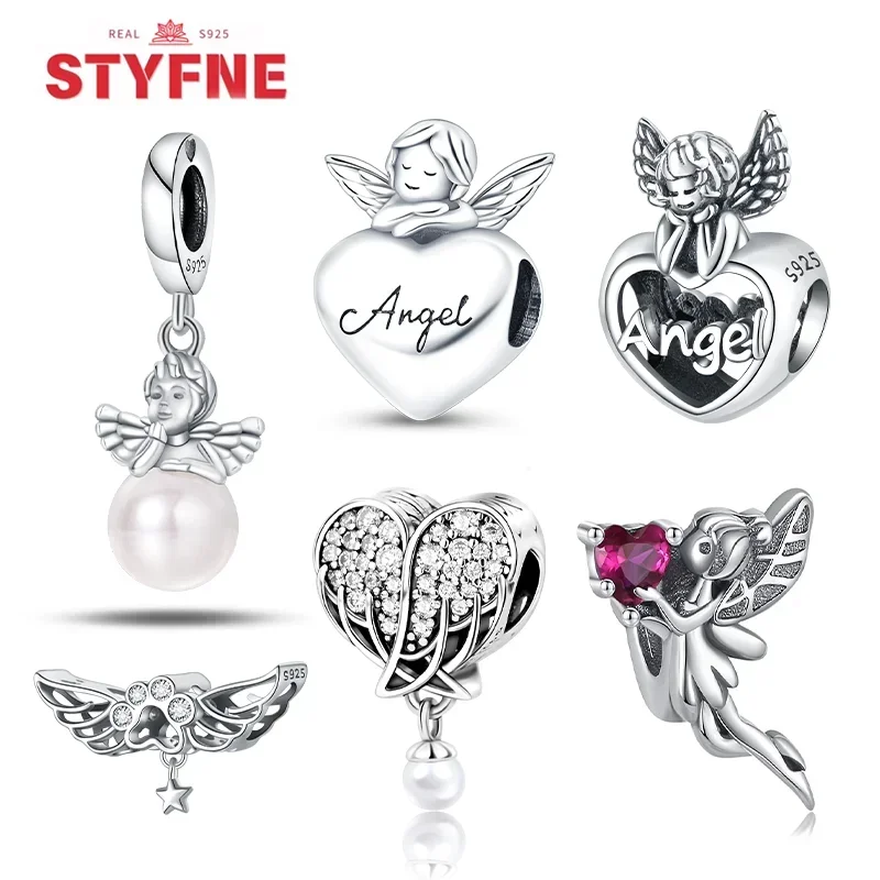 

Silver 925 Angel Series Guardian Angel Cross Safety Chain Charms Beads for Women Diy Original Bracelet Fine Jewelry Gift