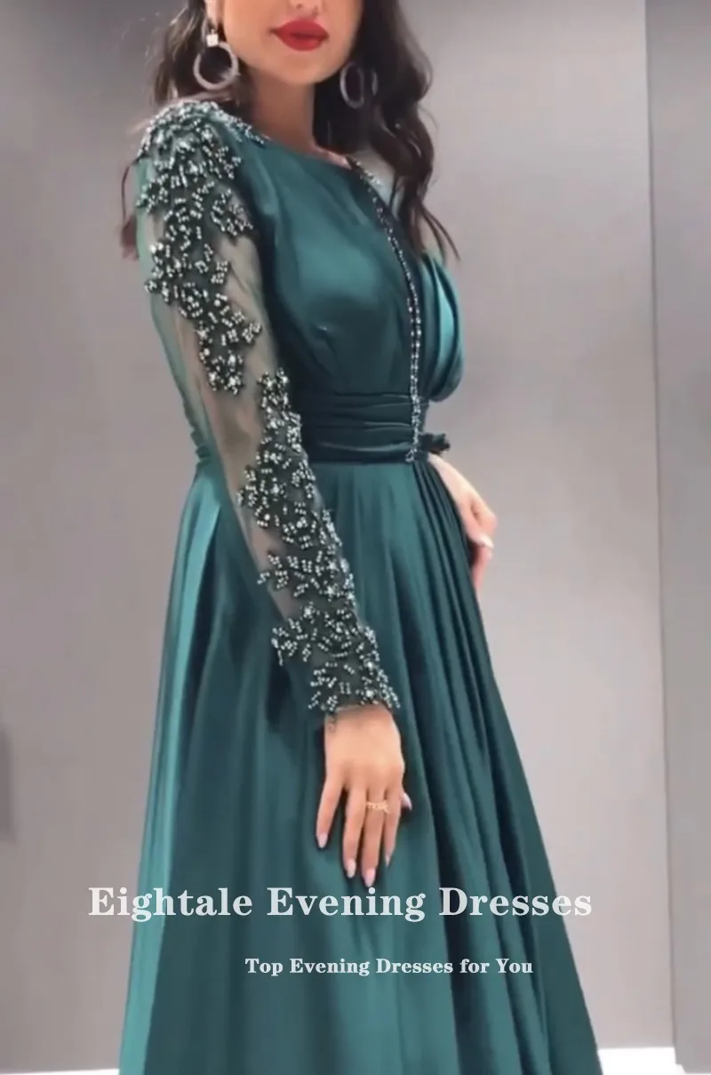 EPackage Aale-Robe de Soirée de Forme Sirène en Satin pour Femme, Tenue de Bal Arabe à Col Rond et Manches sulf, Style Dubaï