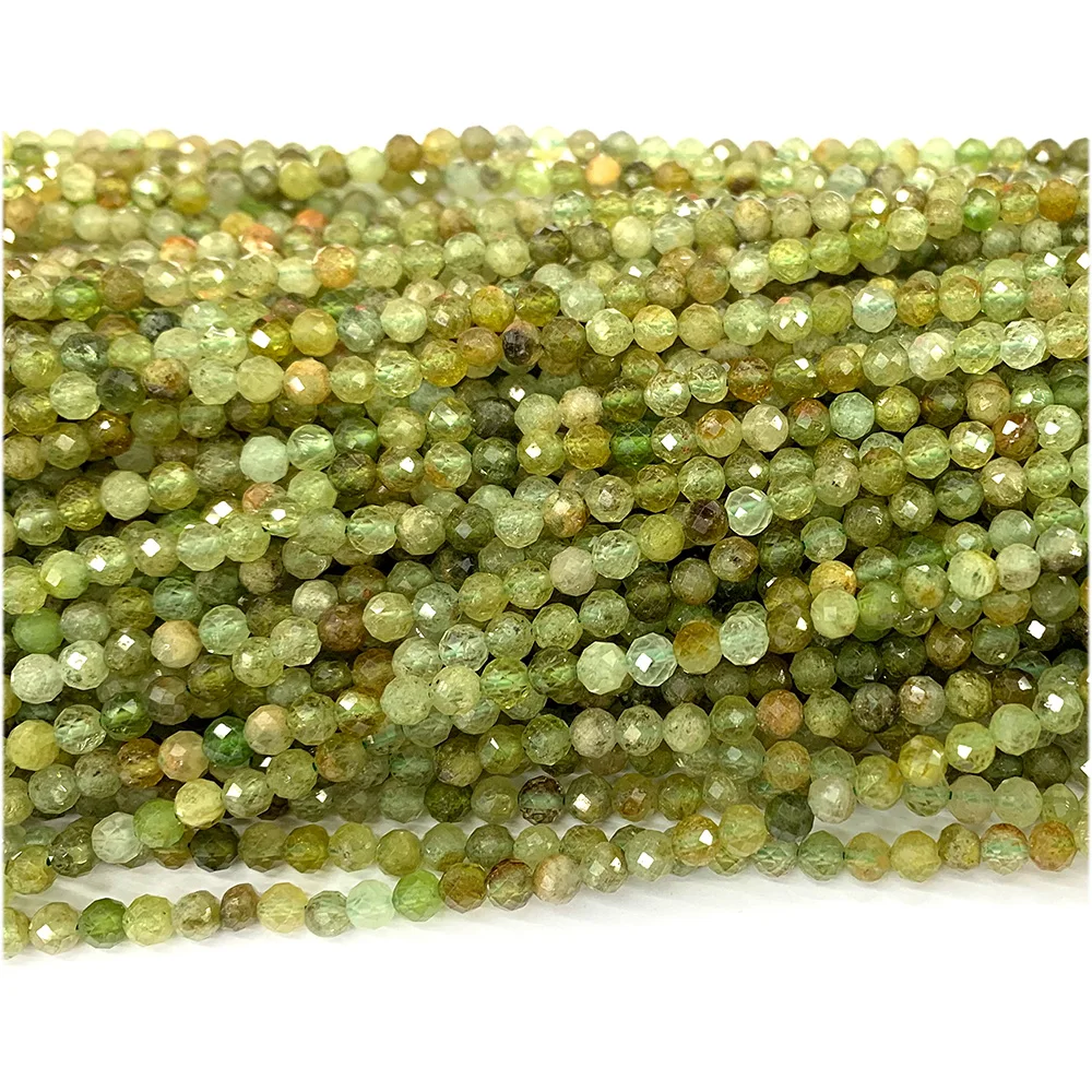 07663 Veemake Tsavorite Faceted Round Yellow Green Garnet Gemstones Small Beads For Jewelry Making Natural Crystal