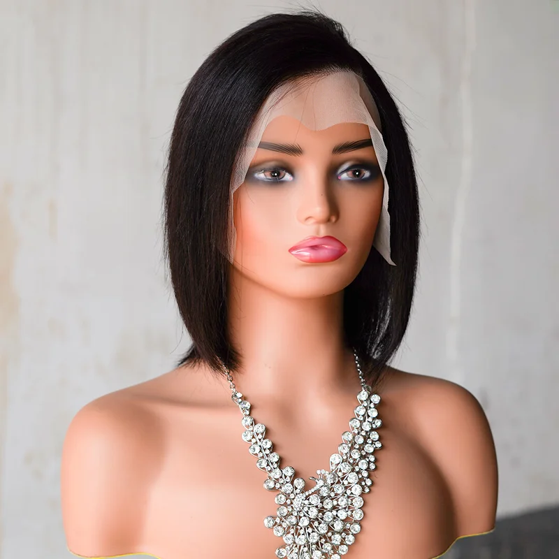 Black Short Straight 13x4 Lace Front Wig Human Hair Glueless Pre Plucked Wigs