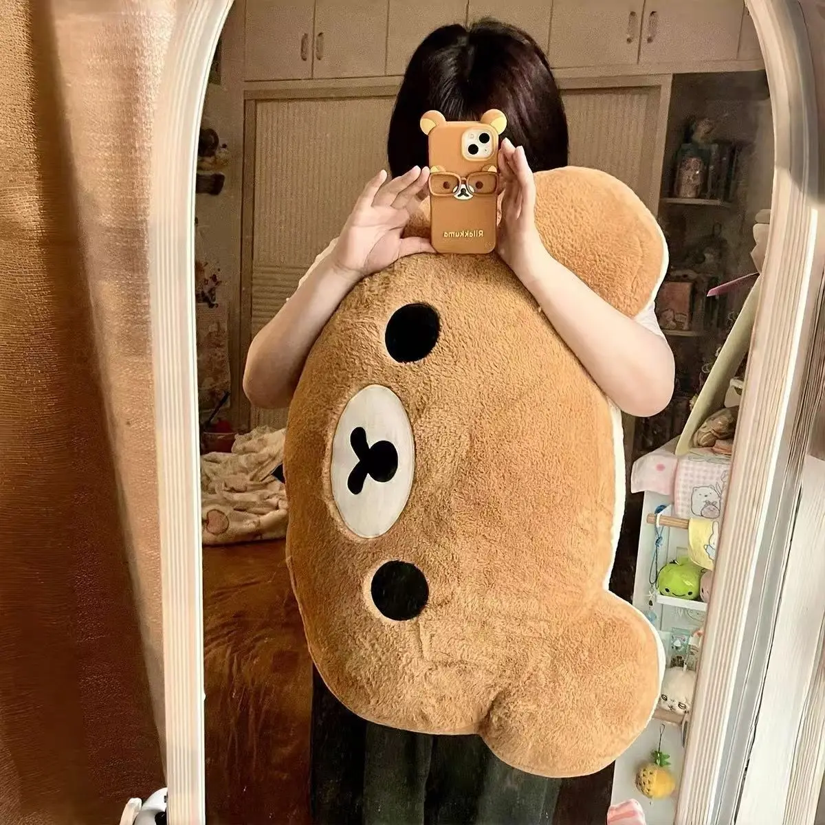 Rilakkuma Bären-Plüschkissen, doppelseitig, großes, weiches Bettseitenkissen, Nickerchenkissen, Schlafsaal-Stoffpuppe, Geschenke für Freundin – Detail 7