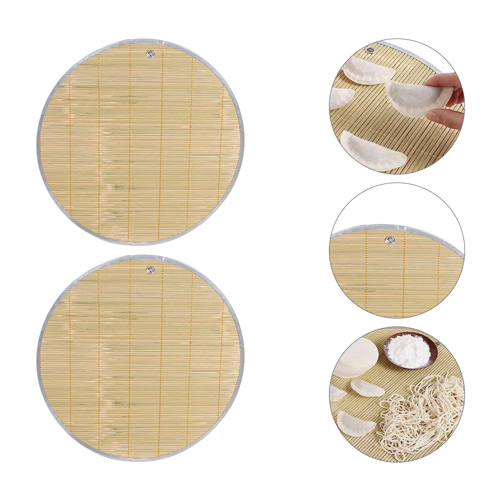 

2pcs Dumpling Tray Bamboo Lid Steamed Bun Holder Food Storage Round Cover Kitchen Supplies Water Absorption Practical Use