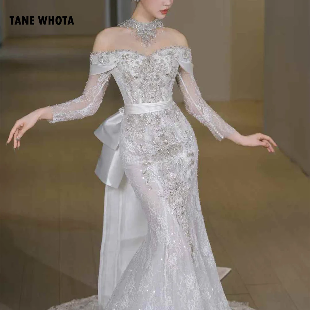 Wedding Dress Sweetheart Long Sleeve Sashes Beading Sequined Wedding Dress Lace Up Back Sexy Customized Bridal Mermaid Dress