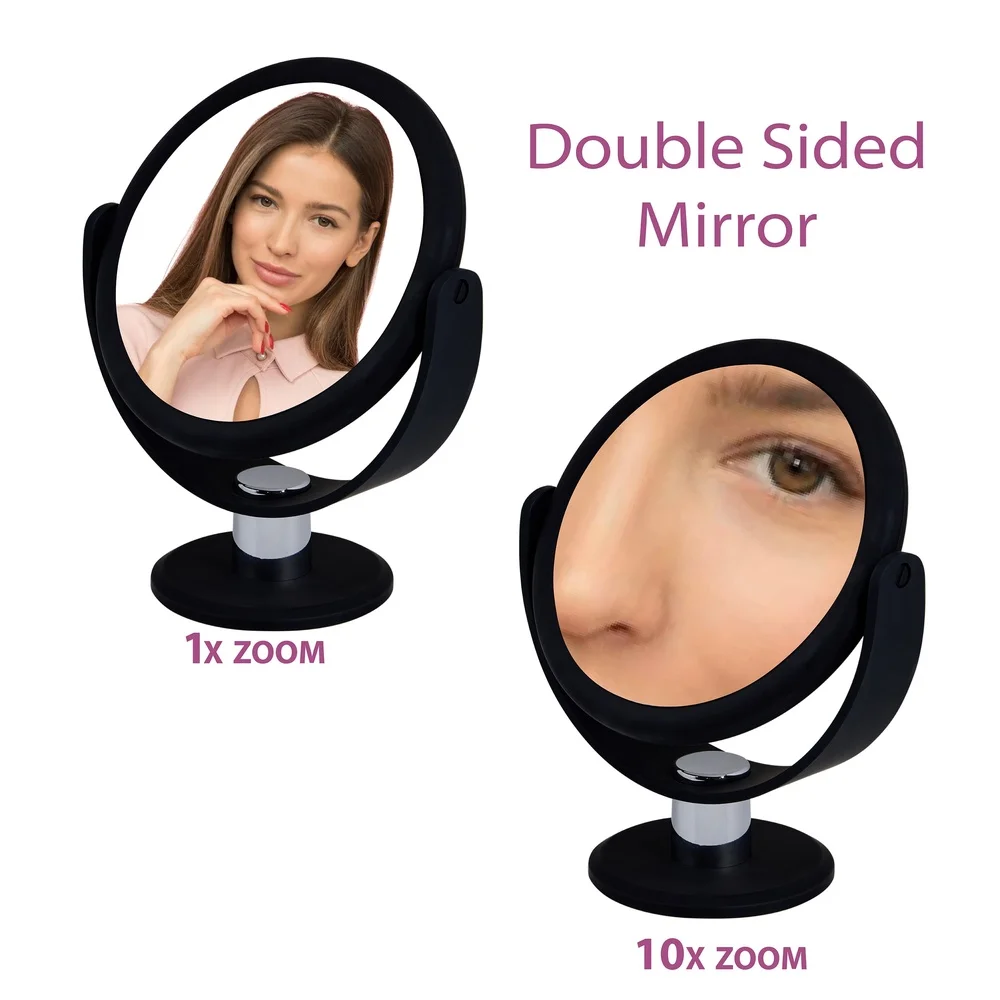 7 인치 독립형 화장대 거울 양면 1X 10X 배율 고무 화장 거울 완벽한 드레서 책상 및 세면대
