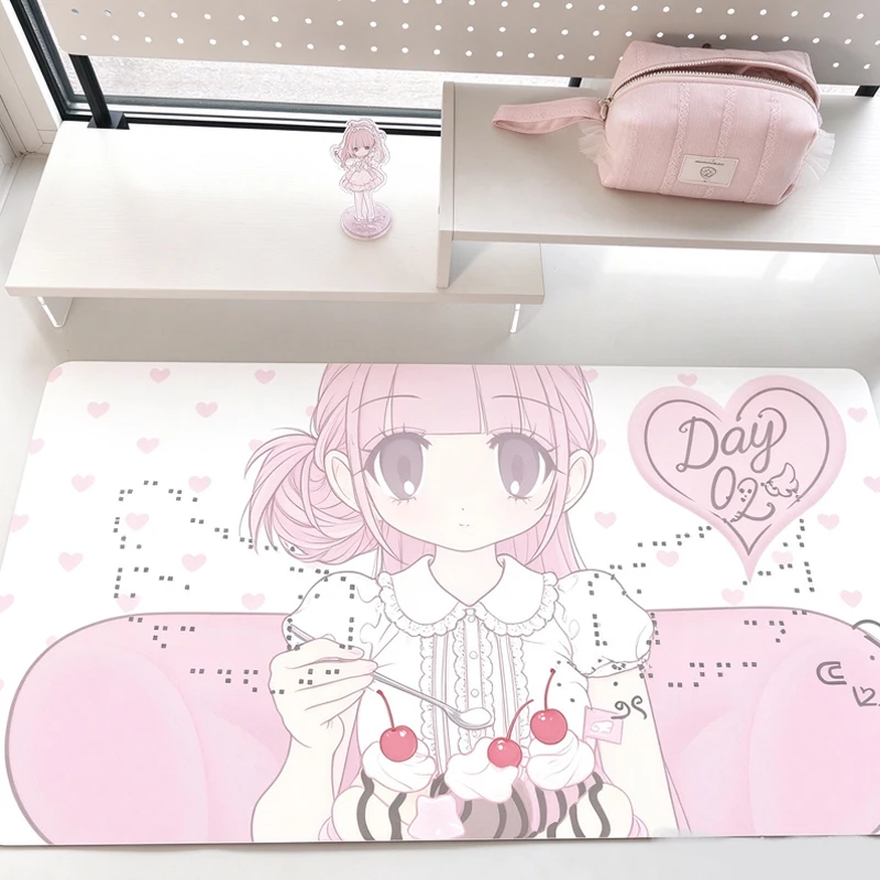 Anime Cute Pink Angel Girl Kawaii Leather Mouse Pad Laptop Gaming Extended DeskMat PC Gamer Cabinet Mousepad Keyboard Rug Carpet