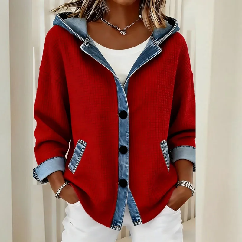 Y2K 의류 후드티 새로운 체크무늬 프린트 후드 스웨트셔츠 여성 레트로 패치워크 버튼 탑 가디건 가을 긴팔 코트 재킷