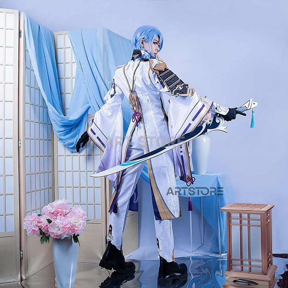 Anime Kamisato Ayato Cosplay Uniform Voor Mannen Pruik Anime Spel Genshinimpact Cosplay Ayaka Broer Ayato Kostuum Halloween Mannen