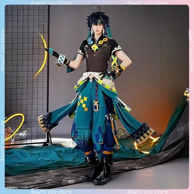 Genshin Impact Anime Kinich Cosplay Costume Wigs Tops Pants Gloves Earrings Set Role Playing Dress-up Comic Con Halloween Outfit