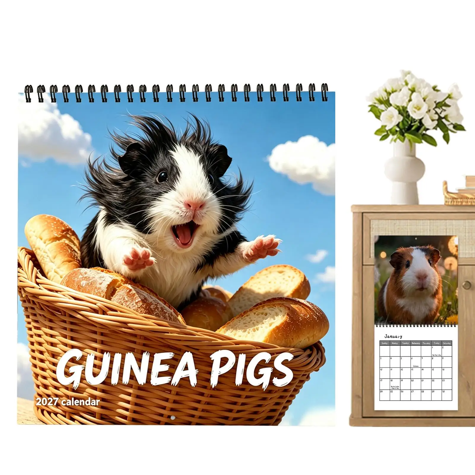 2027 Guinea Pig Calendar 12-month Twin Wire Binding Planner With Ruled Daily Blocks Wall Calendar Flipping Page Hanging Calendar
