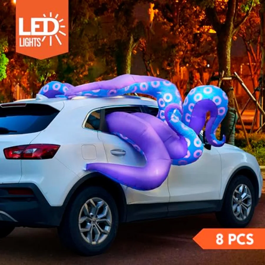 Halloween inflatable trunk or treat car decorations, PVC black octopus tentacles with LED lights for outdoor vehicle use