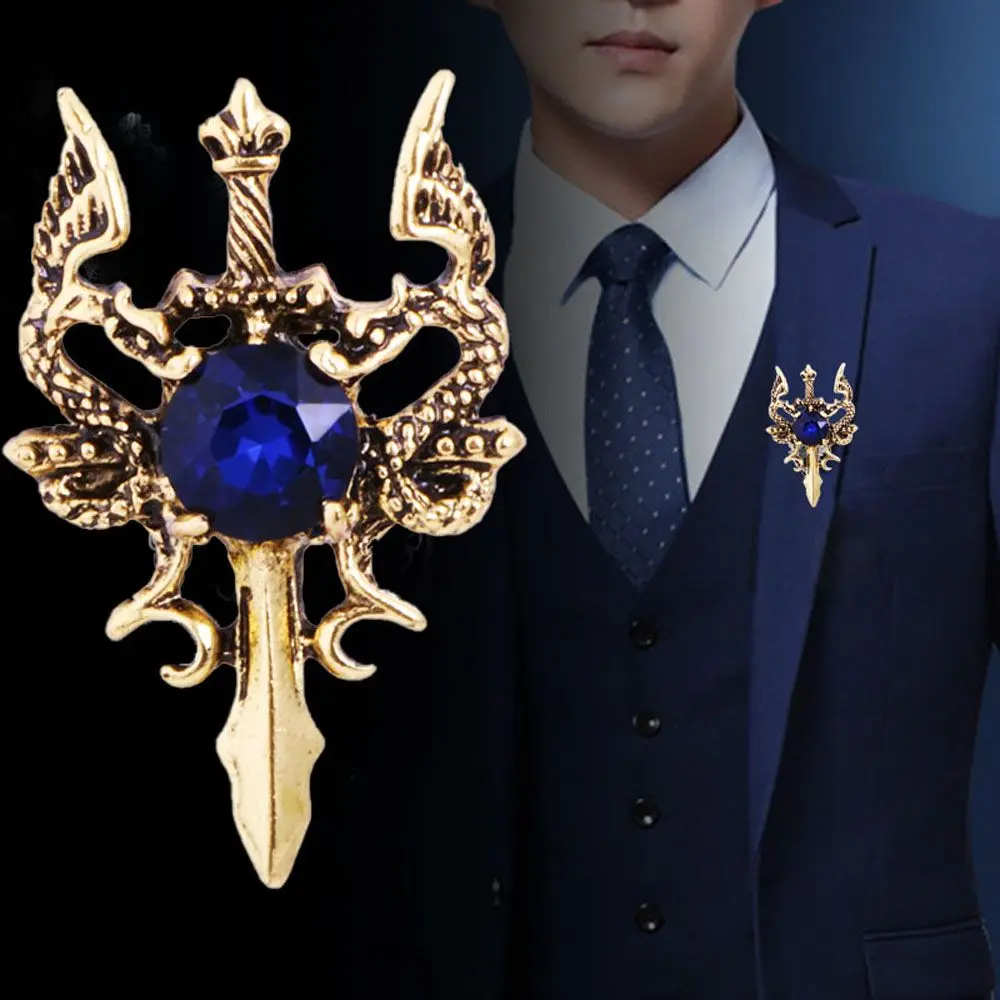 Collar Clothing Luxury Dragon Lapel Pins Animal Sword Rhinestone Corsage Accessories Brooch Pins Jewelry