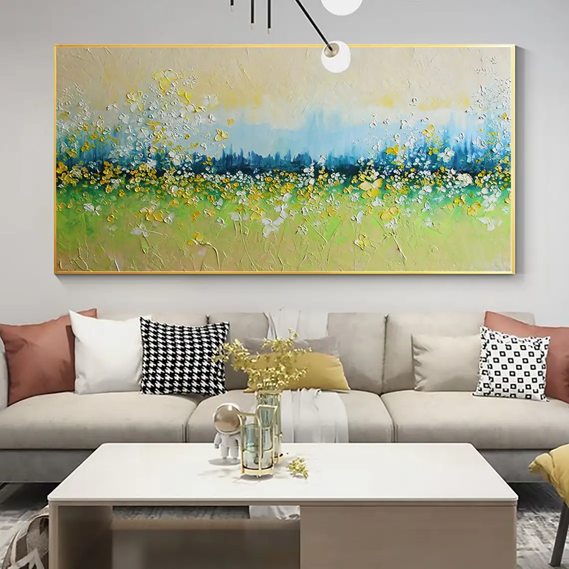 Flower Landscape Oil Painting on Canvas Abstract Green Nature Handmade Painting Living Room Home Decor Large Wall Art Custom Art