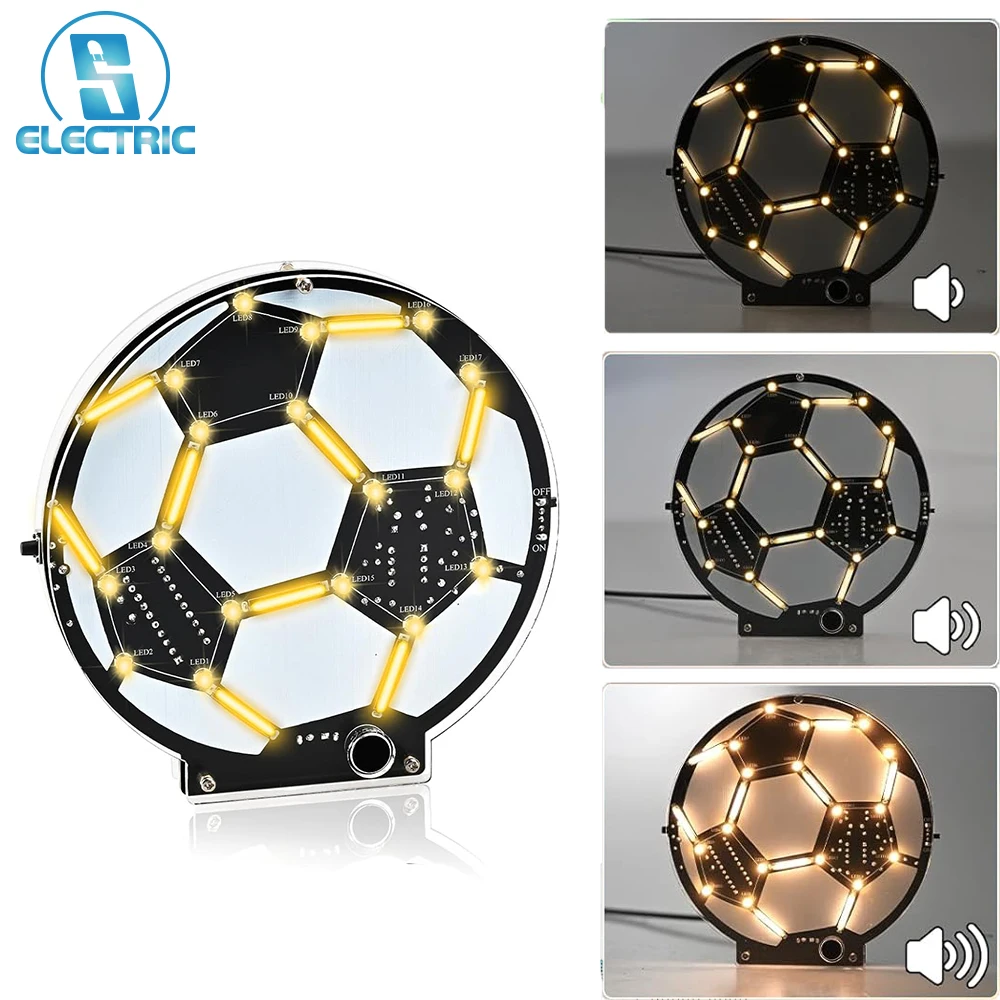 DIY Soccer Ball LED Soldering Kit Sound-Activated Filament Light with 5 Modes STEM Electronics Project for Learning & Home Decor
