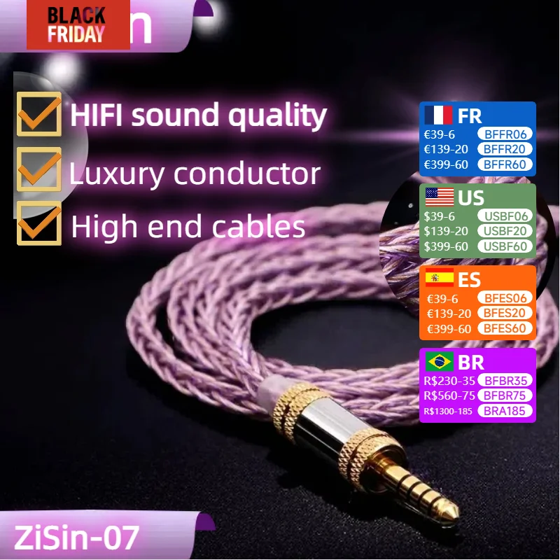 ZiSin-07 8-Core Litz HIFI Earphone Upgrade Cable With 3.5/4.4mm IE900 2PIN MMCX QDC TFZ For M5 Olina Fudu DZ4 Quintet F1 Pro