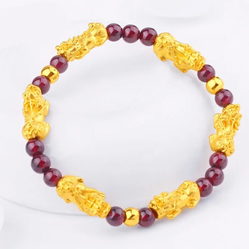 Gold shop with 9999 24k real gold bracelet solid 5D real gold bracelet lucky brave solid gold jewelry gift