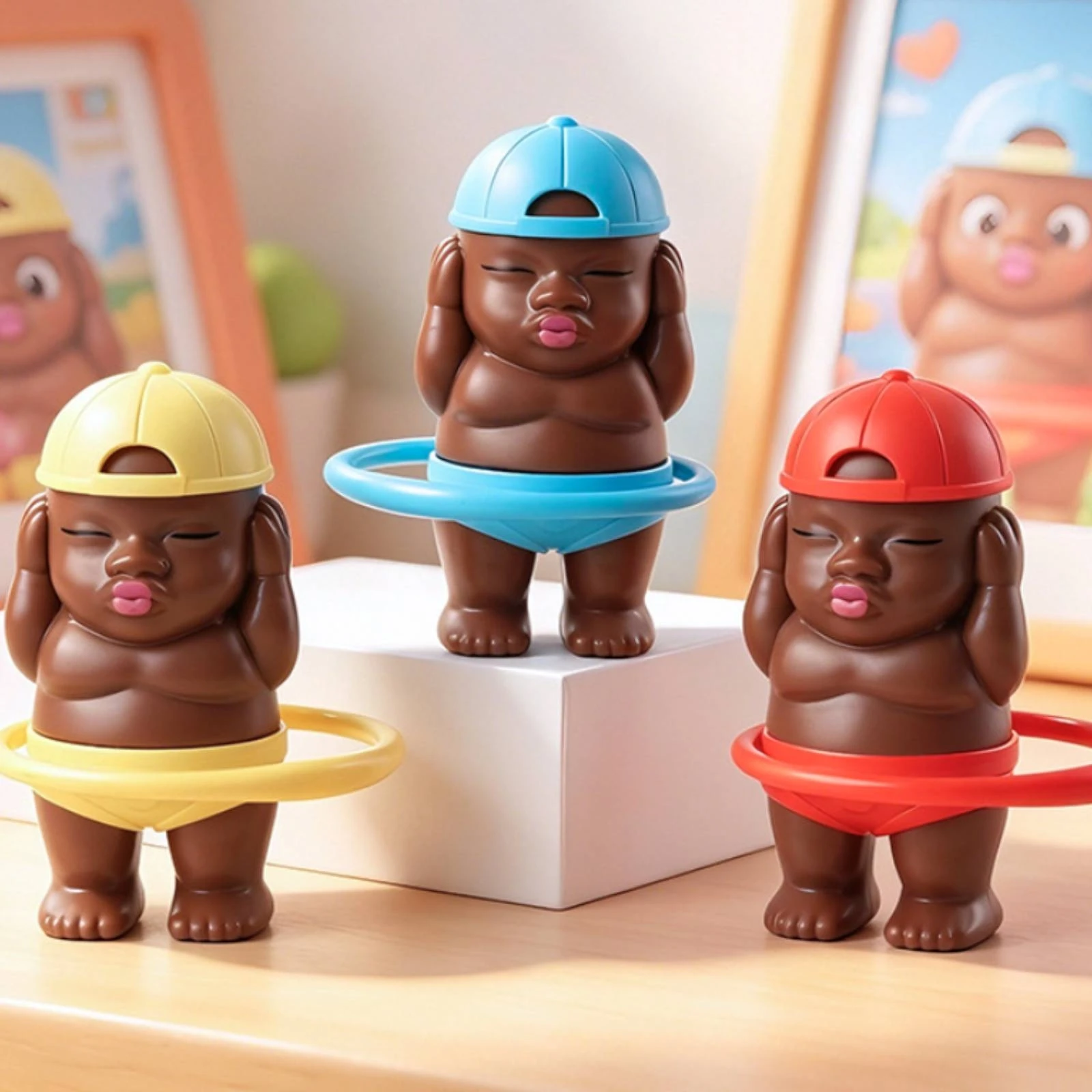 デスクトップ置物-小さなフープ置物-回転フープおもちゃ-かわいい