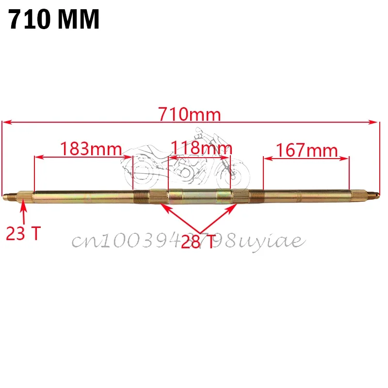 710mm rear axle with sprocket and hub mount for 50cc-125cc go-kart ATV four-wheel off-road vehicle modification 3/4 hole parts