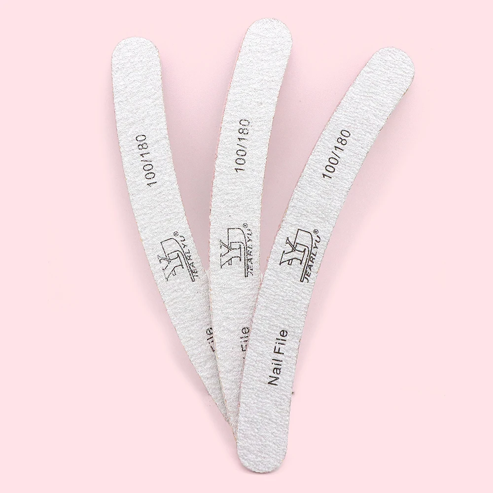 2/5/10/25 قطعة مبرد أظافر رمادي شكل منحني 100/180 حصى مزدوج الوجهين شكل أداة صالون مدمجة لجل الملمع الرملي ملفات الأظافر #3