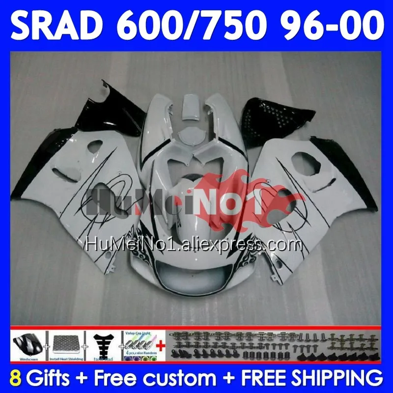 Body For SUZUKI SRAD GSXR 750 600 GSX-R600 101No.14 GSXR750 GSXR600 96 97 98 White Black 99 00 1996 1997 1998 1999 2000 Fairing