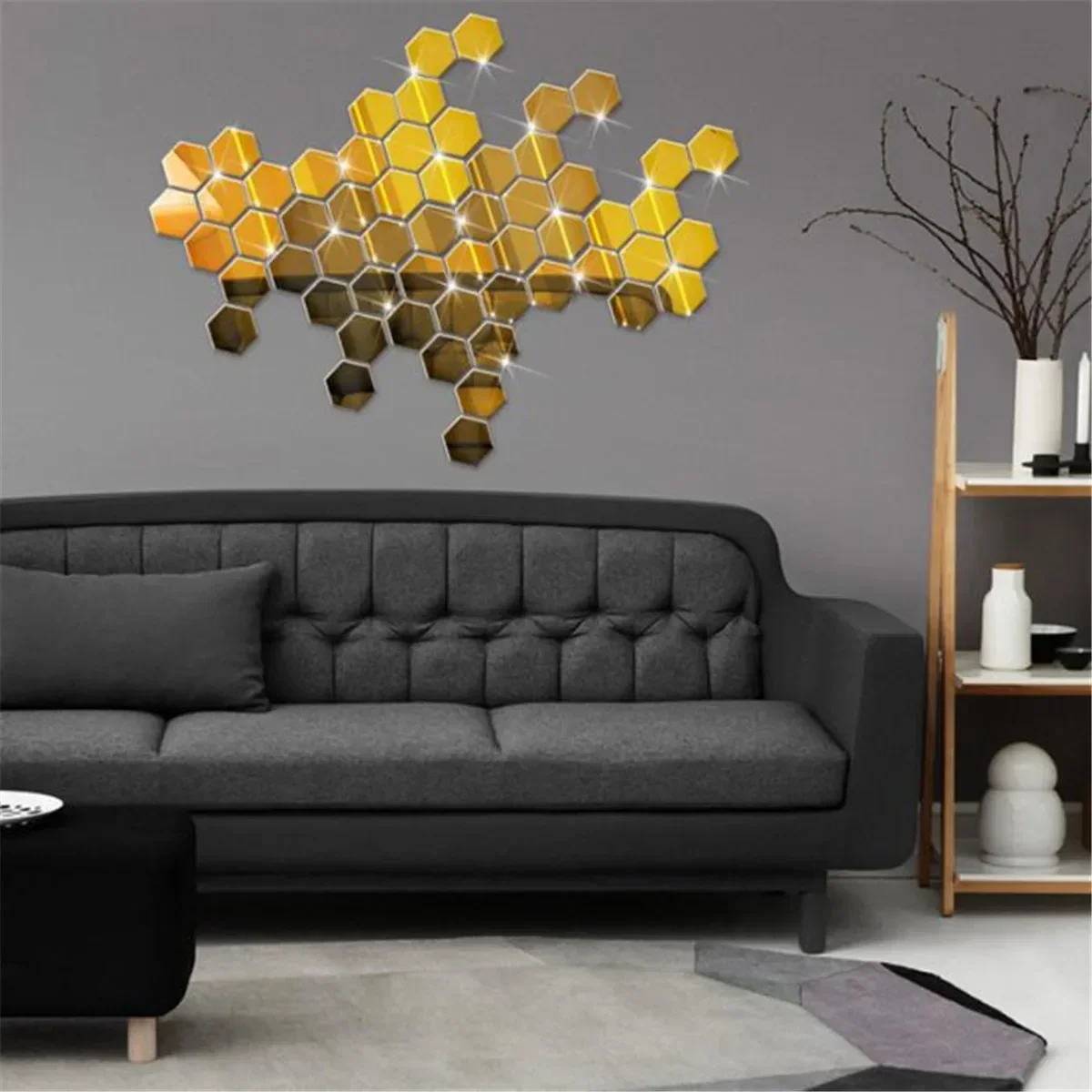 12Pcs 3D Acrylic Mirror Wall Sticker Home Decor Hexagon Decorations DIY Removable Living-Room Decal Art Ornaments For Home