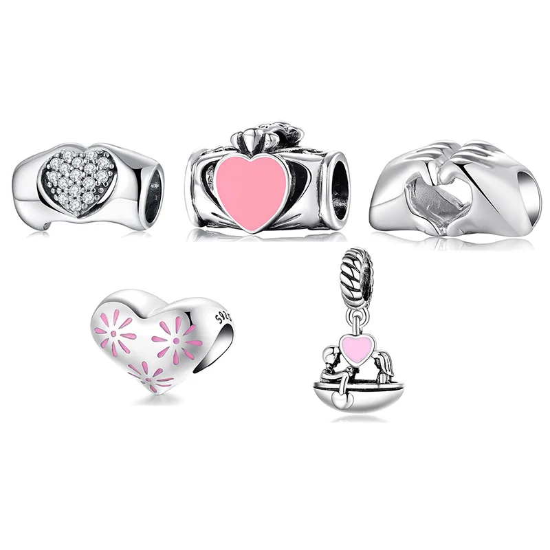 

Sterling Silver Beads Creative Friendly Love Heart Series Handmade Accessories Enamel Color Craft Silver Jewelry Beads