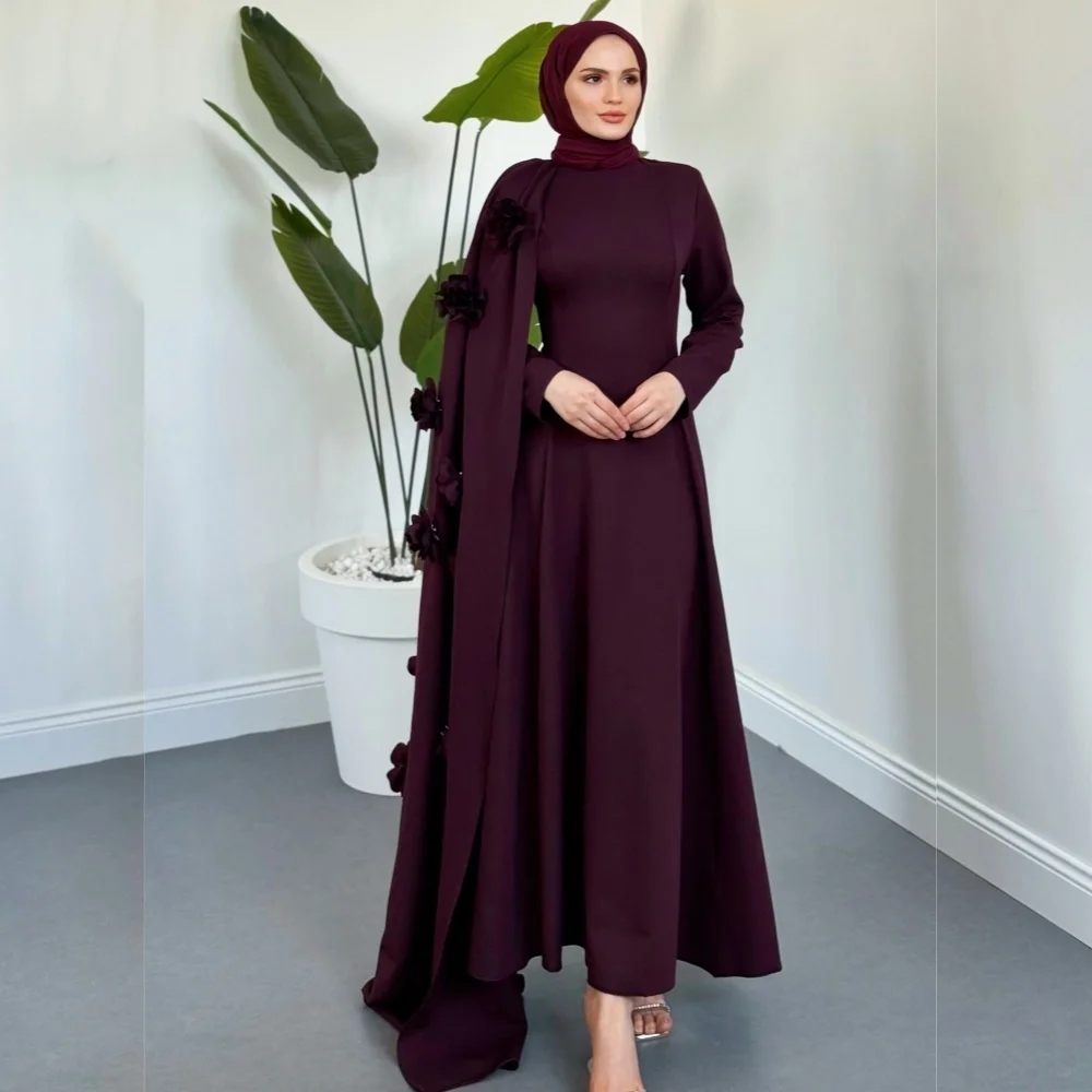 

Customized Elegant Long Sleeves Applique A-line O-Neck Long Dresses Wedding Party Dress Formal Evening Dress For Wedding Banquet