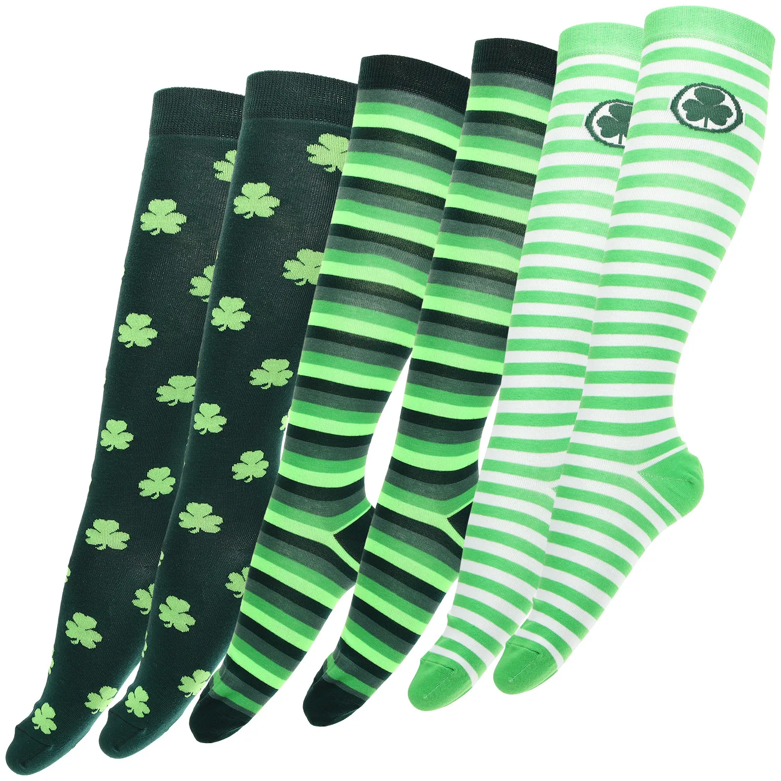 

3Pairs St Patrick's Day Socks Middle Tube Cotton Cartoon Clover Shamrock Design Breathable Warm Sports Winter Adult Socks
