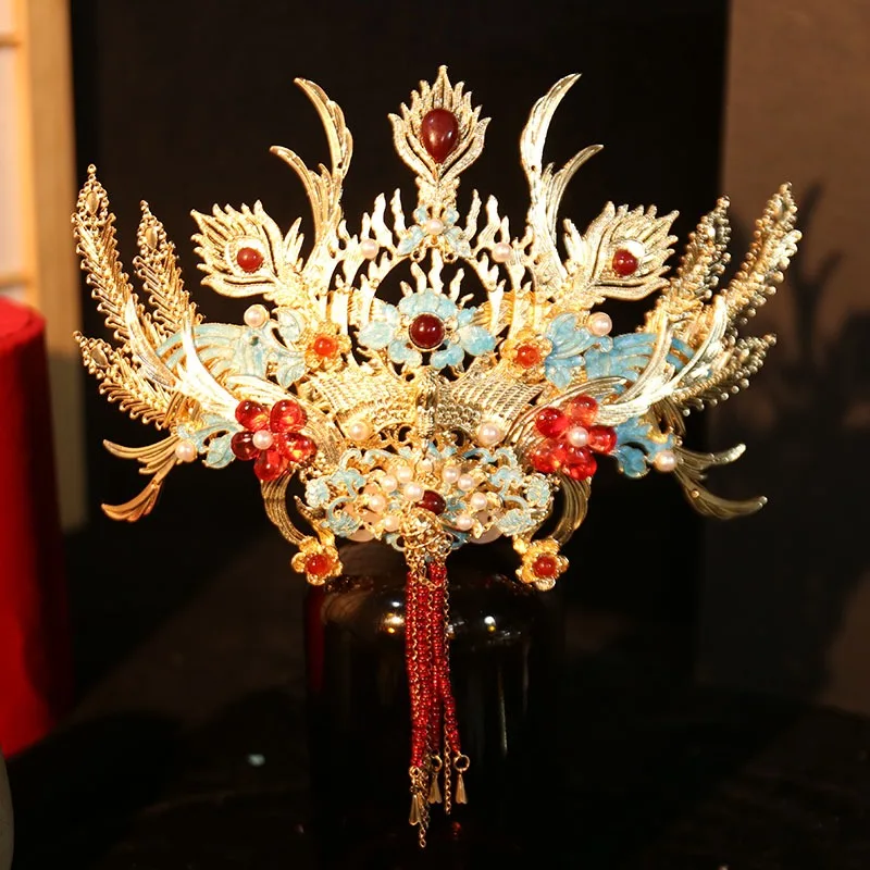 Ancient Chinese Hair Accessories Goddess Phoenix Crown Hairpin Forehead Ornament Tassel Dunhuang Flying Apsaras Hanfu Headwear